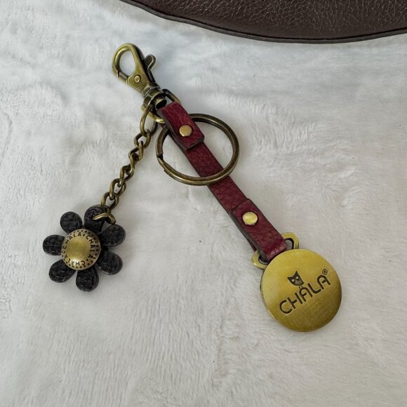 Chala Puppy Paw Print Half Moon Purse Faux Leather Red Brown Crossbody Keychain - Picture 3 of 16